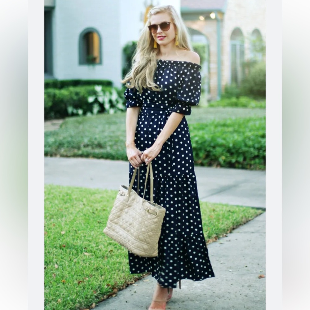 Maxi Off Shoulder Polka Dots Dress. Size L